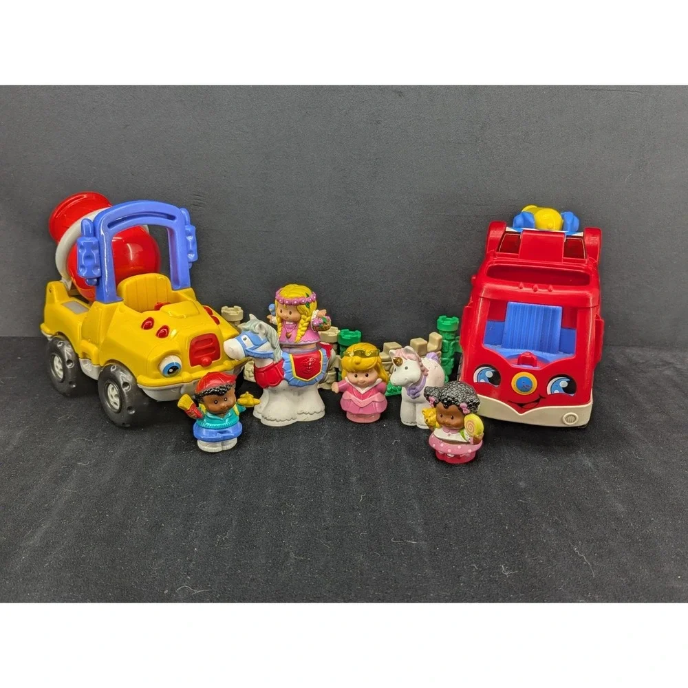 Lot of Mattel Fisher-Price Little People Fire Truck Concrete Mixer Car Princess